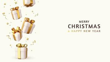 3d Merry Christmas and Happy New Year Background with gifts box. 3d rendering. Vector illustration