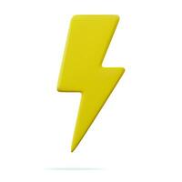 3d Yellow thunder and bolt lighting flash. Yellow charger symbol for various devices. Minimalistic electrical discharge. 3d rendering. Vector illustration