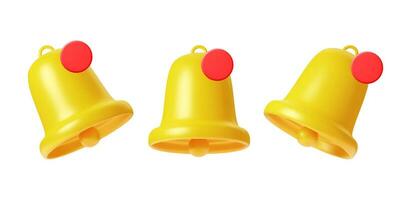 3d render Yellow notifications bell icon isolated on white background for social media reminder. Set of Bells Icon. Vector illustration