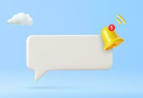 3d speech bubble withyellow ringing bell about the notification of a call and sms and for social media reminder. 3d rendering. Vector illustration