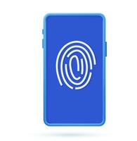 3d Electronic fingerprint on pass scanning mobile phone screen, security check. Futuristic technology for digital security, identification, privacy system. Vector illustration