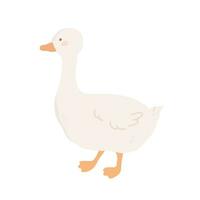 Cute goose hand drawn in cartoon and kawaii style. Domestic bird, farm animal in pastel colors. vector