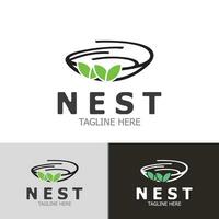 Bird nest logo branch natural root tree spring template vector