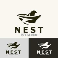 Bird nest logo natural root and leaf habitat bird house isolated template vector