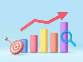 3D Stock chart and Arrow hit the center of the target. Business target achievement concept. Optimization Stock market To invest business website development concept.3d rendering. Vector illustration