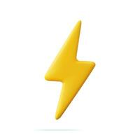 3d Yellow thunder and bolt lighting flash. Yellow charger symbol for various devices. Minimalistic electrical discharge. 3d rendering. Vector illustration