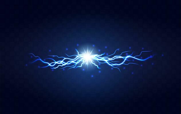 Lightning flash light thunder spark on transparent background. Lightning ball, electric strike impact. realistic sparking blue flash, electrical discharge of thunderstorm