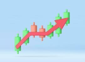 3d Growth stock diagram financial graph. candlestick with arrow up Trading stock or forex. Excellent investing business and banking management. 3d rendering. Vector illustration