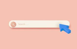 3d Search bar template for website. Navigation search for browser. 3d arrow, cursor. Creative concept design in cartoon style. Vector illustration