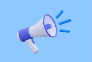 3d plastic megaphones icon or loudspeaker bullhorn for announce promotion, megaphone loudhailer with microphone mockup. announce concept. 3d rendering. Vector illustration