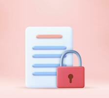 3d document security shield lock icon. concept for data information protection. 3d render privacy firewall encryption. concept for digital cyber data internet network secure. Vector illustration