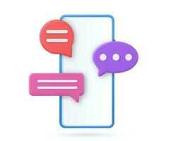 3D render smartphone with floating chat bubbles, social media chat app trendy. concept of online talking, conversation, discussion. Vector illustration