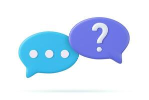 3d rendering faq icon, question mark with bubble chat. 3d rendering. Vector illustration