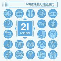 Icon Set Backpacker. related to Holiday symbol. blue eyes style. simple design editable. simple illustration vector