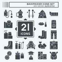 Icon Set Backpacker. related to Holiday symbol. glyph style. simple design editable. simple illustration vector