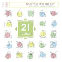 Icon Set Backpacker. related to Holiday symbol. Color Spot Style. simple design editable. simple illustration vector