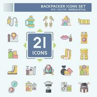 Icon Set Backpacker. related to Holiday symbol. doodle style. simple design editable. simple illustration vector