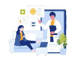 Doctor and patient during online video call vector