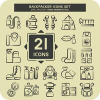 Icon Set Backpacker. related to Holiday symbol. hand drawn style. simple design editable. simple illustration vector