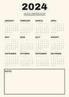 Beige vertical calendar for 2024. minimalistic 2024 Calendar with notes photo