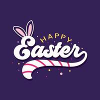 Happy Easter vector typography illustration with Rabbit ear on the text. Template Design for holiday greeting card and invitation of the Easter day. Easter banner, poster, greeting card, header.