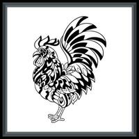 vistoso gallo animal tatuaje mandala letras. vector