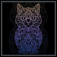 degradado vistoso gato cabeza mandala letras. vector