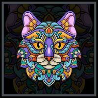 vistoso gato cabeza mandala letras. vector