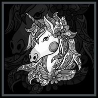 Monochrome Unicorn head mandala arts. vector