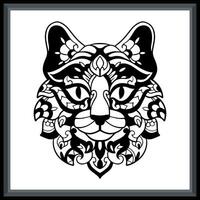 Colorful Cat head tattoo mandala arts. vector