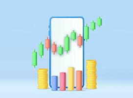 3D stock online trading with smartphone and money coin vector