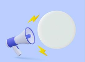 3d megaphone, loudspeaker with speech bubble vector