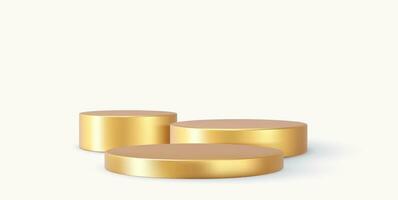 3d gold round podium with shadow. Round winner pedestal. 3d empty platform. 3d rendering. Vector illustration