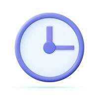 3d Round clock icon on white background. Cartoon minimal style. Time-keeping , measurement of time, time management and deadline concept. 3d rendering. Vector illustration