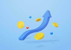 3d growth stock chart with coins investing icon, Excellent investing business graph on background. investment solution . 3d rendering. Vector illustration