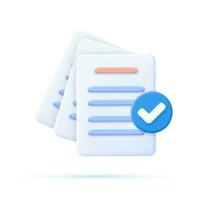 3D render Documents icon. Stack of paper sheets. Confirmed or approved document. Business icon. Vector illustration