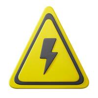 3d High voltage icon, danger. Electric hazard sign with lighting or thunder icon in yellow triangle. caution and danger warning symbol, shock hazard mark. 3d rendering. Vector illustration