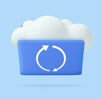 3d Cloud storage icon. Digital file organization service or app with data transfering. 3d rendering. Vector illustration