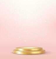 3d Golden podium with a spotlight and bokeh on a light background, the first place, fame and popularity. 3d rendering. Vector illustration