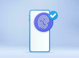 3d Electronic fingerprint on pass scanning mobile phone screen, security check. finger digital security concept. 3d rendering. Vector illustration