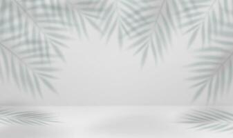 3d Empty light studio abstract background with spotlight effect and tropical palm leaves shadow. concept for your graphic design poster banner and backdrop. 3d rendering. Vector illustration