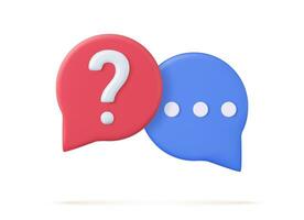 3d rendering faq icon, question mark with bubble chat. 3d rendering. Vector illustration