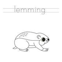 Trace the letters and color cartoon lemming. Handwriting practice for kids. vector