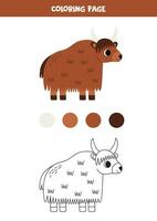 Color cute cartoon brown yak. Worksheet for kids. vector