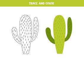 Trace and color cute cactus. Worksheet for children. vector