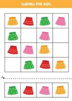 Educational Sudoku game with cute cartoon colorful skirts. vector