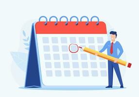 male Circle Date on Calendar Planning Important Matter. Time Management and deadline concept, Work Organization and Life Events Notification, Memo Reminder. Vector illustration in flat style