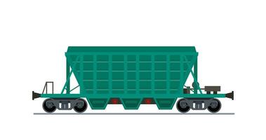 Freight train wagon. Hopper car view from side. specialized covered hopper railroad wagon for transporting bulk commodities isolated on white background. Vector illustration in flat style