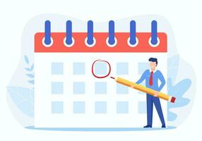 male Circle Date on Calendar Planning Important Matter. Time Management and deadline concept, Work Organization and Life Events Notification, Memo Reminder. Vector illustration in flat style