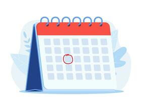 calendar reminder date spiral icon and red circle, style simple calendar, . Mark the date, holiday, important day concepts. Vector illustration in flat style